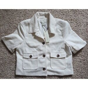 NEW! Rachel Zoe Womens Large Cream Button Down Cropped Blazer Jacket FREE SHIP!